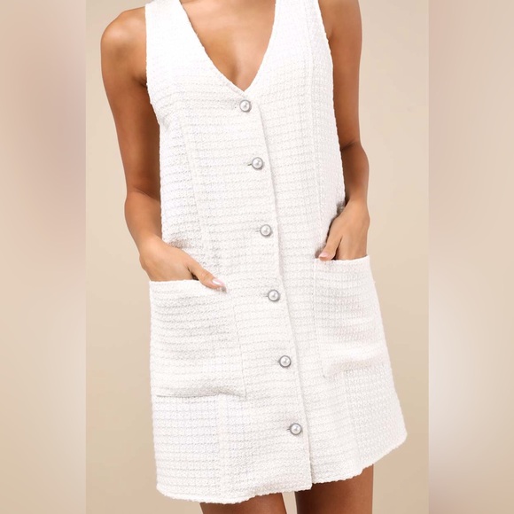 Lulu's White Button-Up Mini Dress - Picture 3 of 8